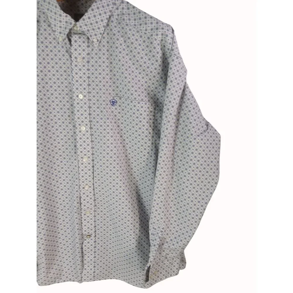 Ariat Mens Button Down Long Sleeve Shirt Size XXL Blue White Geometric - Picture 2 of 16